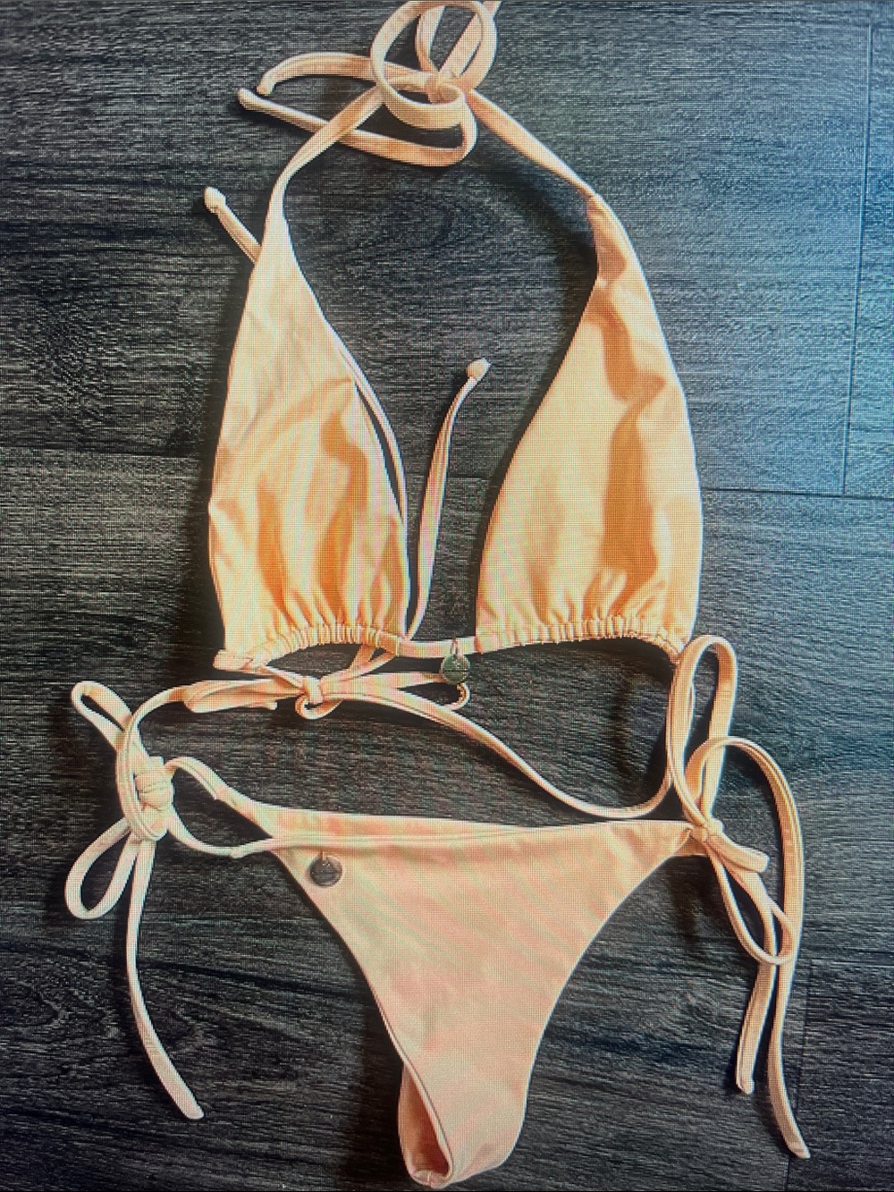 Peach Tie-Side Triangle Bikini Set